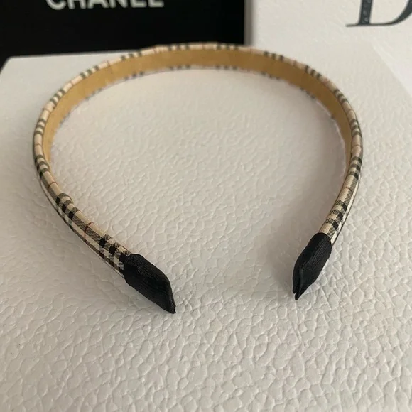 Classic Burberry Ribbon Plaid Beige Headband - Picture 4 of 6